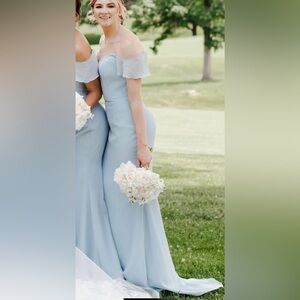 Allure Bridals Off-the-Shoulder Dusty Blue Bridesmaid Dress